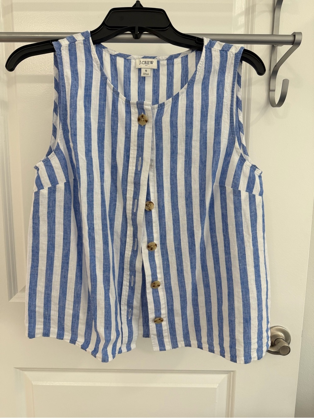 J. Crew Blue and White Striped Sleeveless Button-Front Top